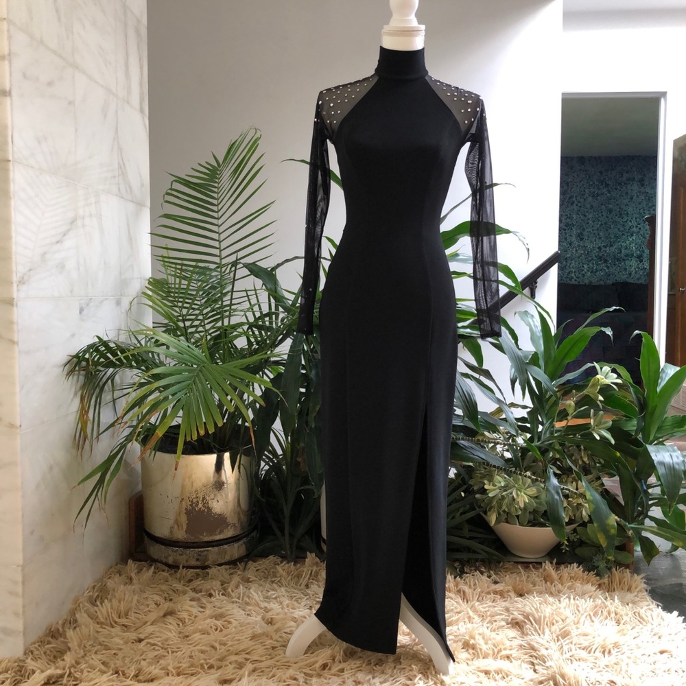 1980’s Tadashi Shoji Rhinestone & Mesh Maxi Dress